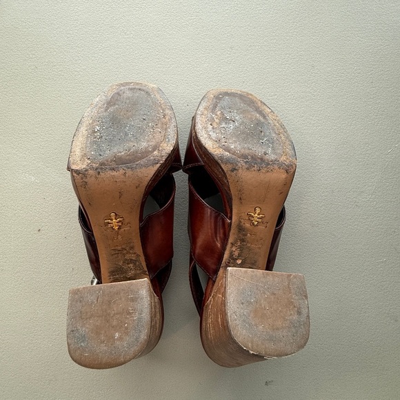Prada Brown Leather Criscross Block Heel platform sandals - Picture 4 of 8